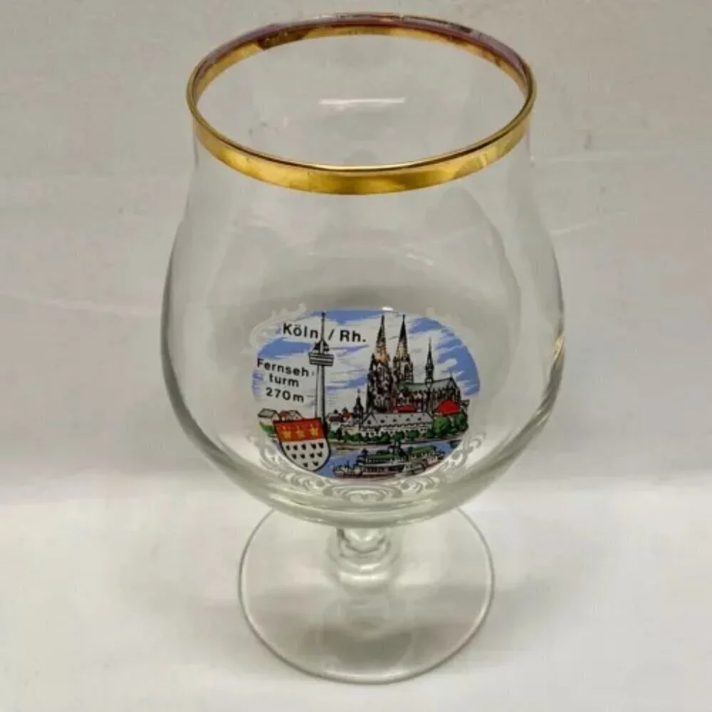 Vintage Koln/Rh. Fernseh Turm 270m City Scene Elegant Goblet Drinking Glass‎ EUC